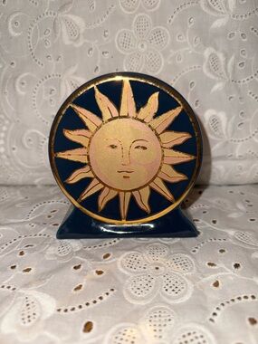 VTG Celestial Sun Face Ceramic Tooth brush holder - Navy and Gold